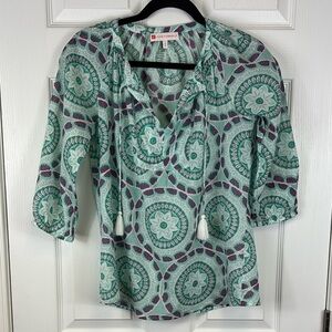 Jude Connally green and purple geometric blouse sz sm